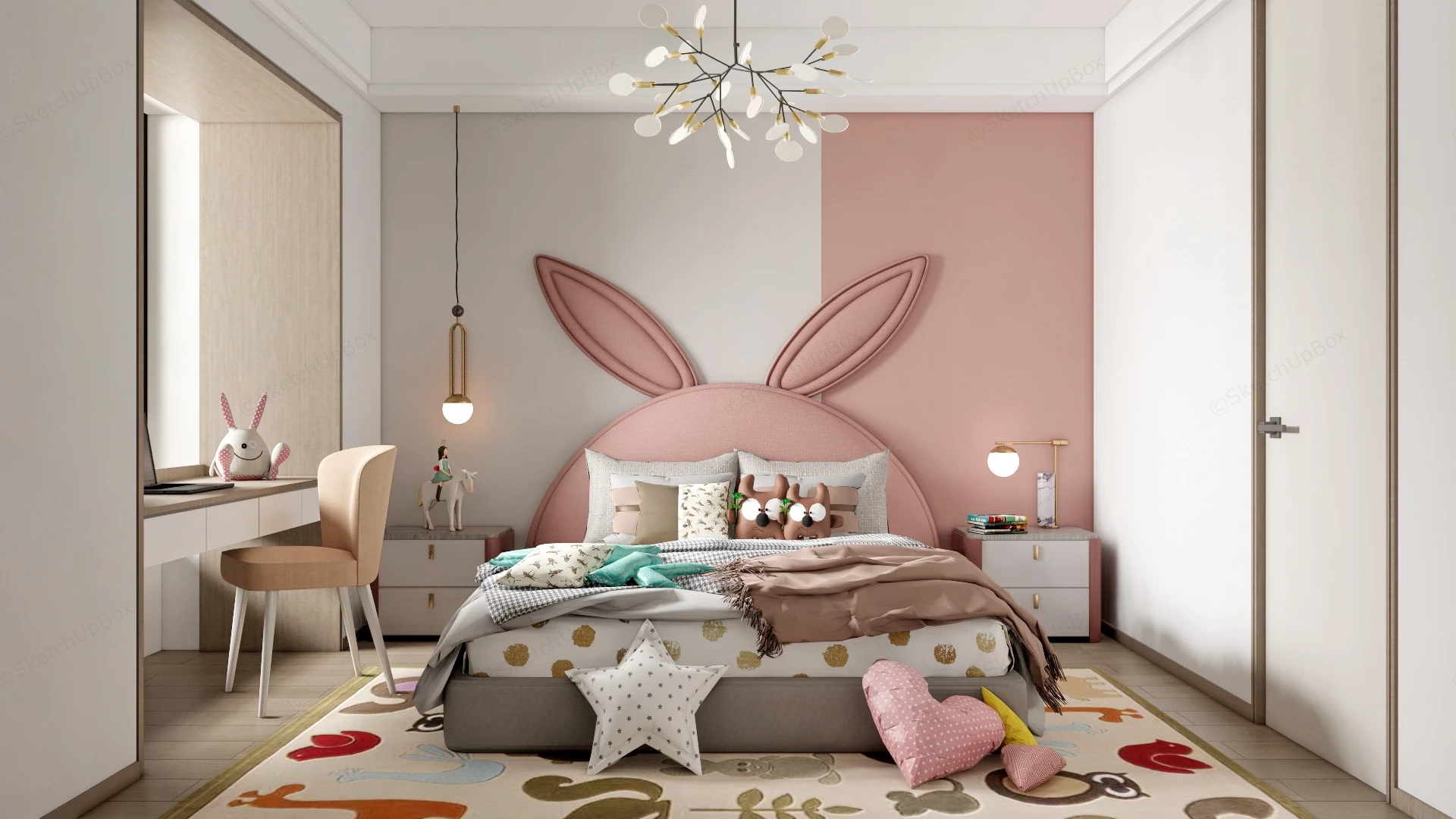 Cute Teenage Girl Bedroom sketchup model preview - SketchupBox