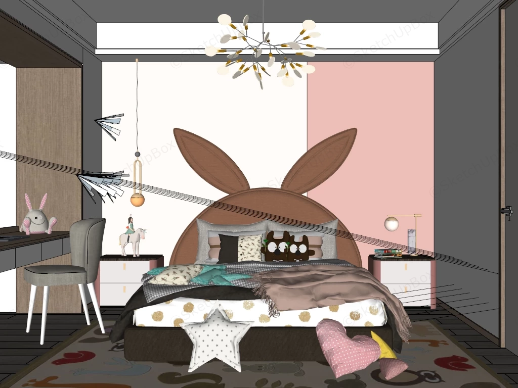 Cute Teenage Girl Bedroom sketchup model preview - SketchupBox