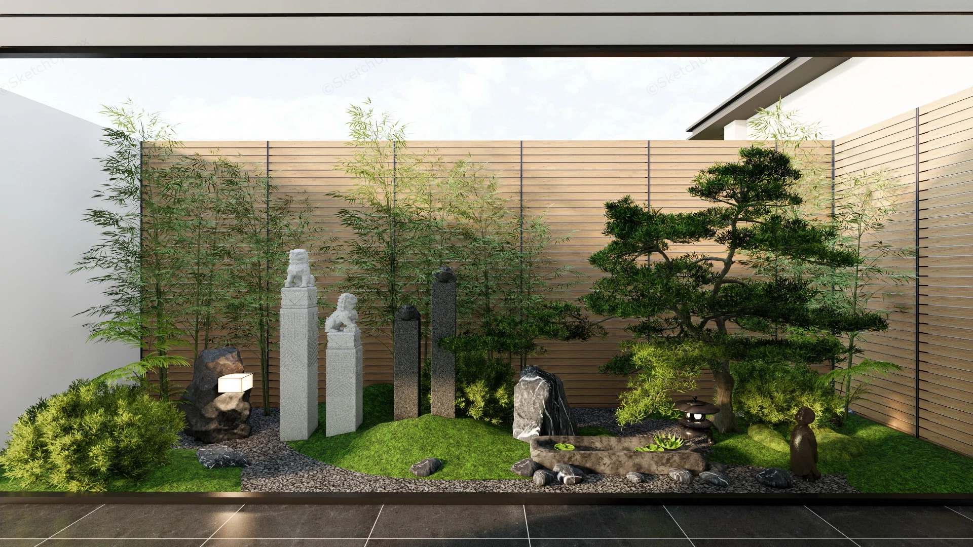 Zen Patio Garden sketchup model preview - SketchupBox