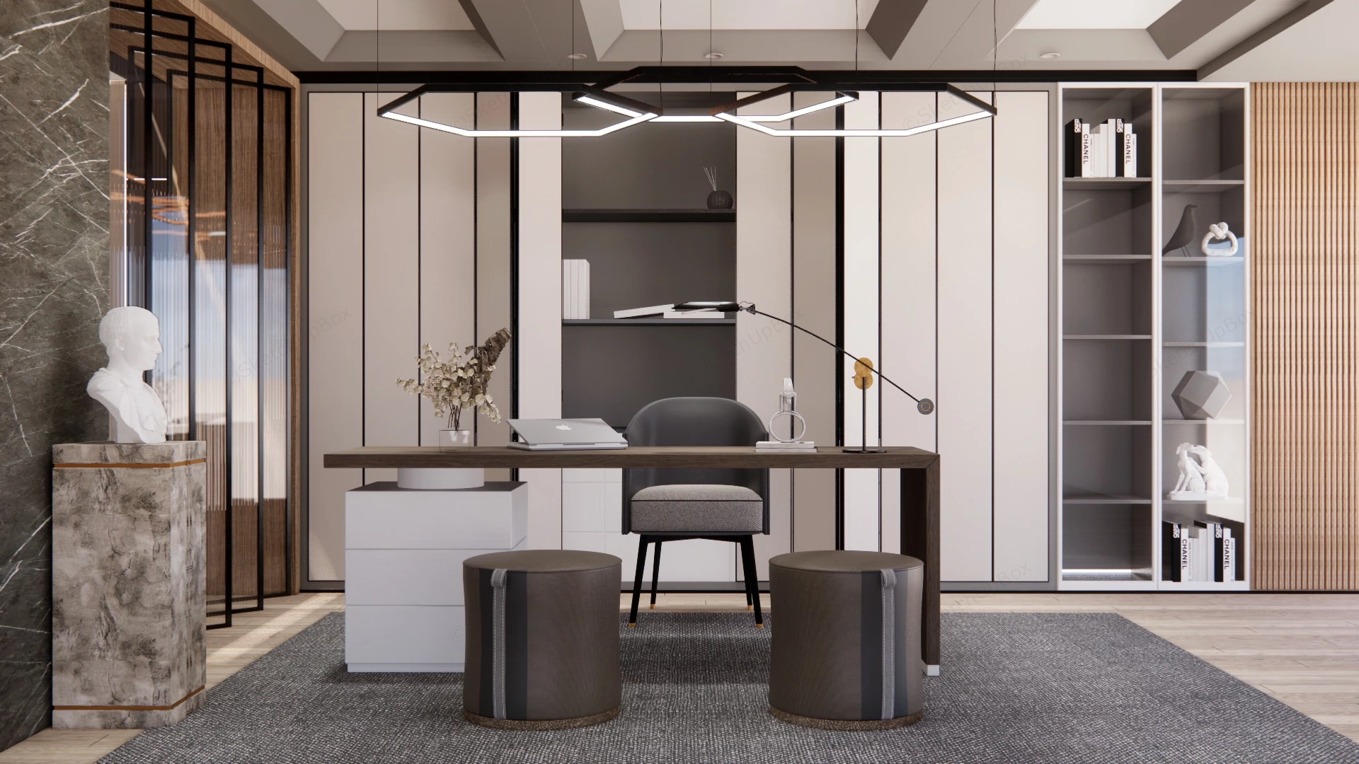 Luxury Home Office Design sketchup model preview - SketchupBox