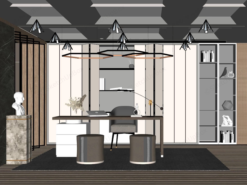 Luxury Home Office Design sketchup model preview - SketchupBox