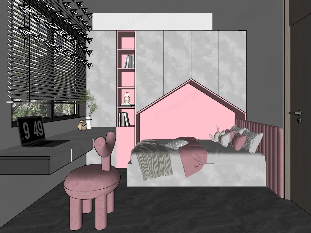 Small Teen Girls Bedroom sketchup model preview - SketchupBox