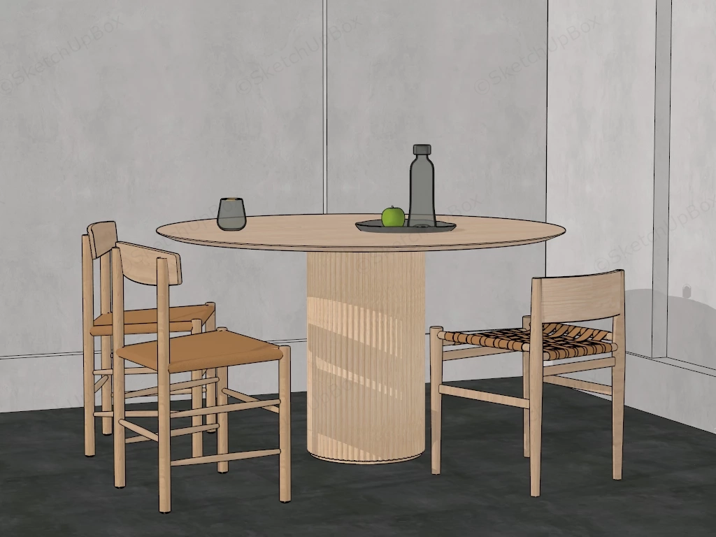 Round Wood Dining Table Set sketchup model preview - SketchupBox