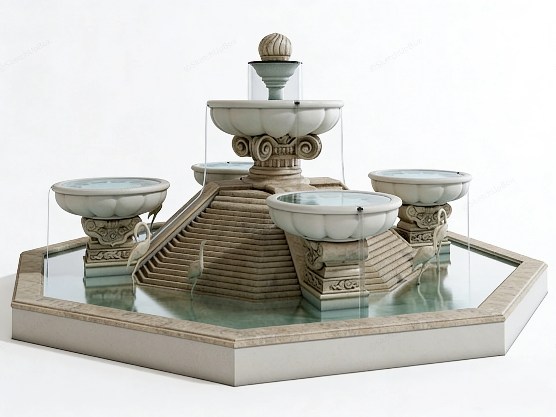 Luxury Octangle Fountain sketchup model preview - SketchupBox