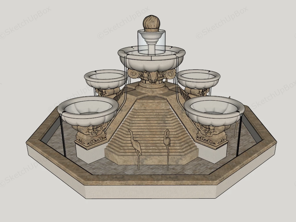 Luxury Octangle Fountain sketchup model preview - SketchupBox