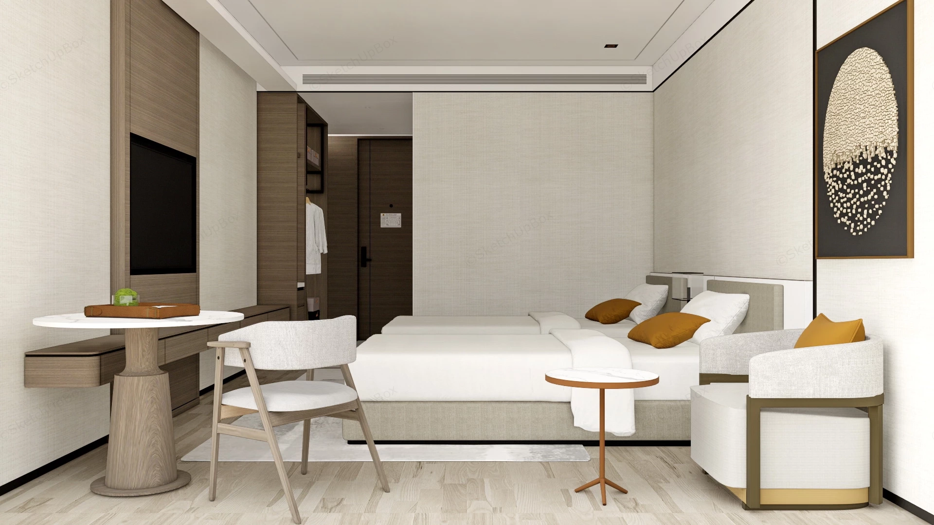 Deluxe Twin Room sketchup model preview - SketchupBox