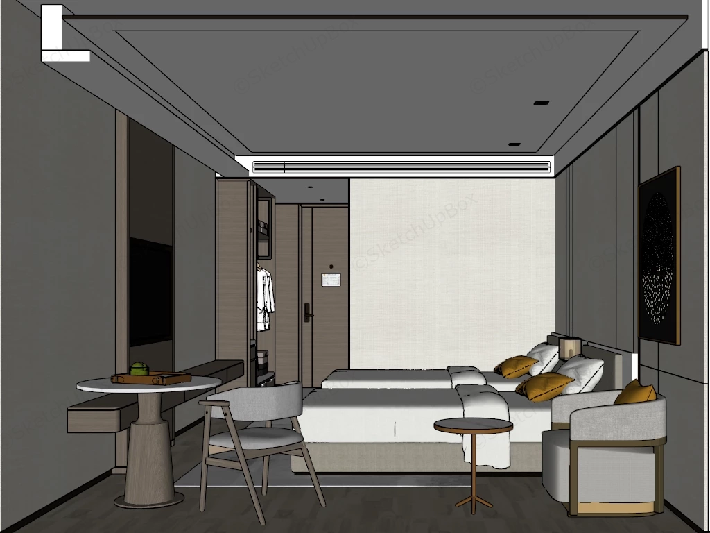 Deluxe Twin Room sketchup model preview - SketchupBox