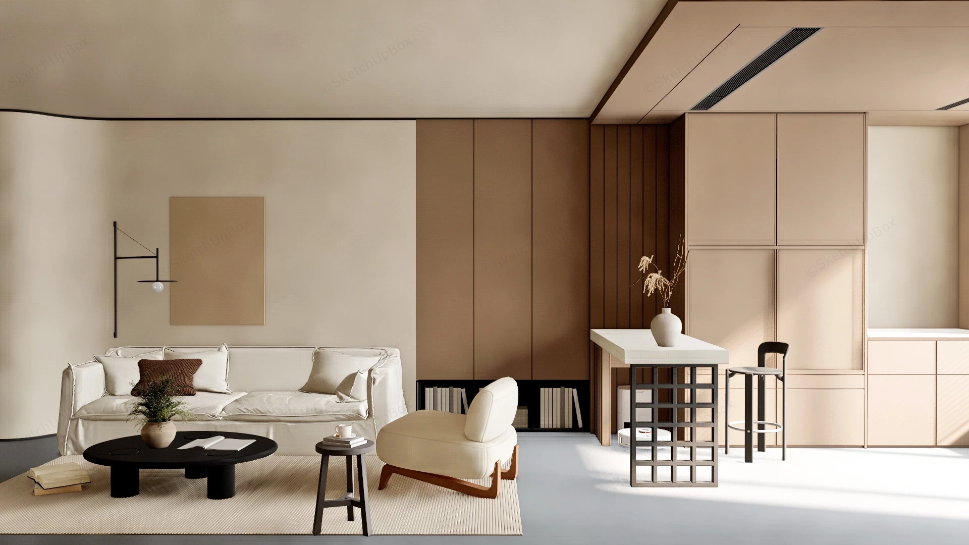 Minimalist Zen Living Room sketchup model preview - SketchupBox