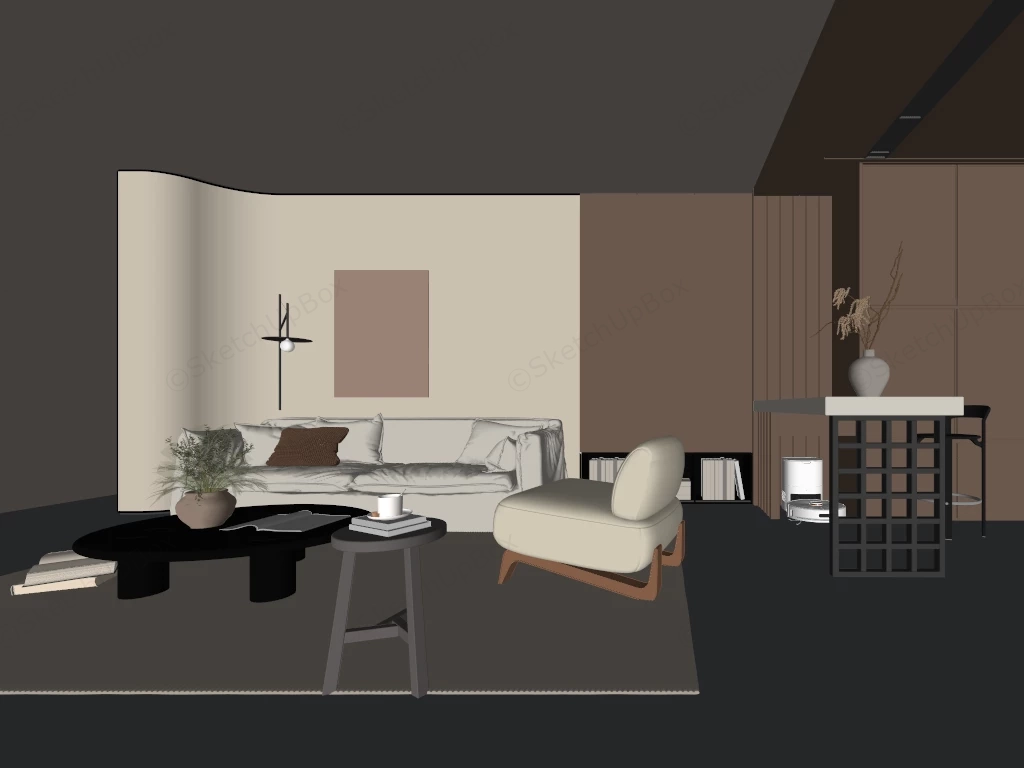 Minimalist Zen Living Room sketchup model preview - SketchupBox