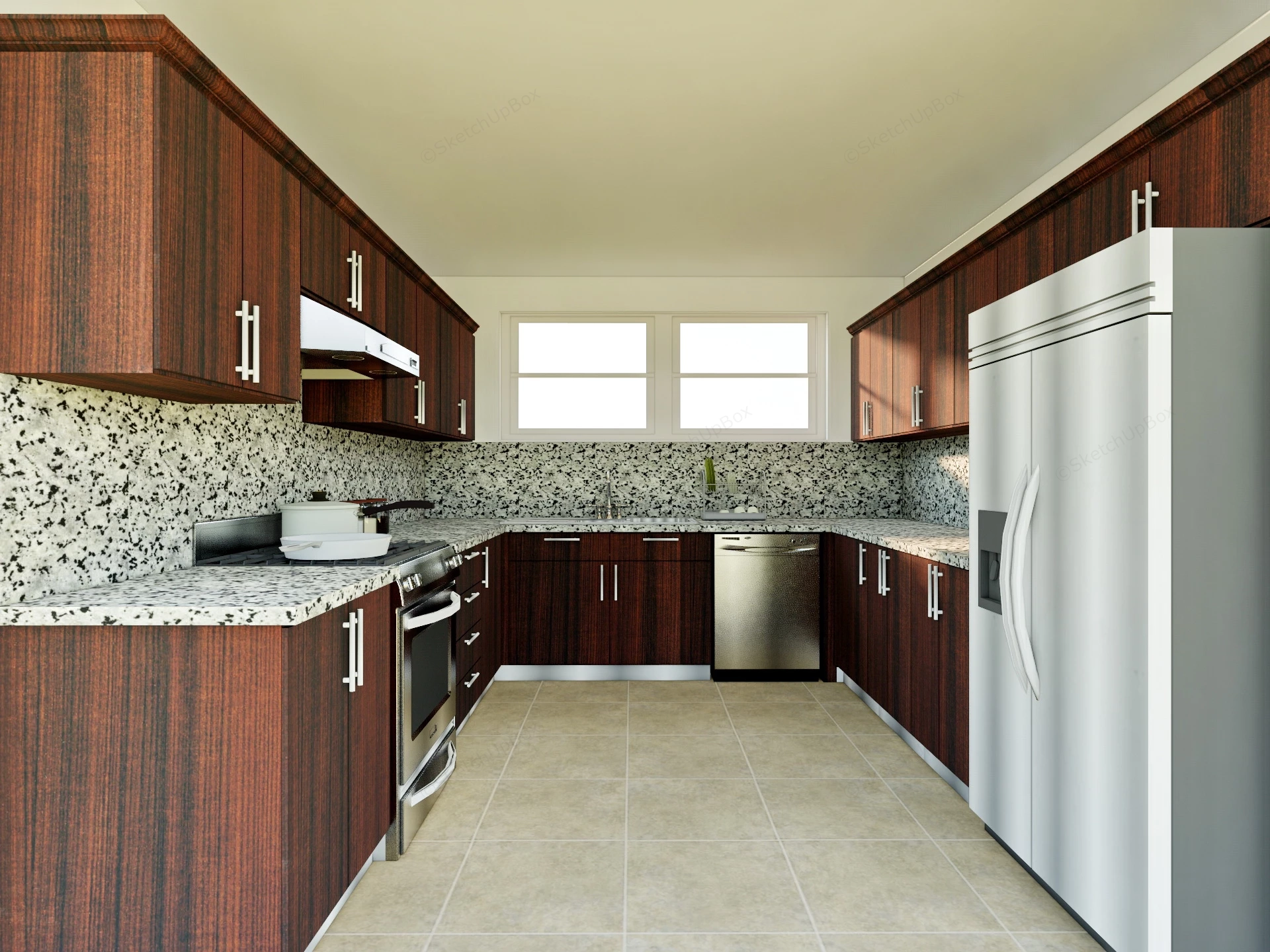 Brown U Shaped Kitchen Design sketchup model preview - SketchupBox