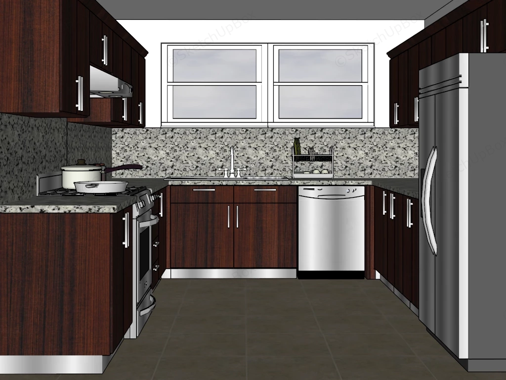 Brown U Shaped Kitchen Design sketchup model preview - SketchupBox