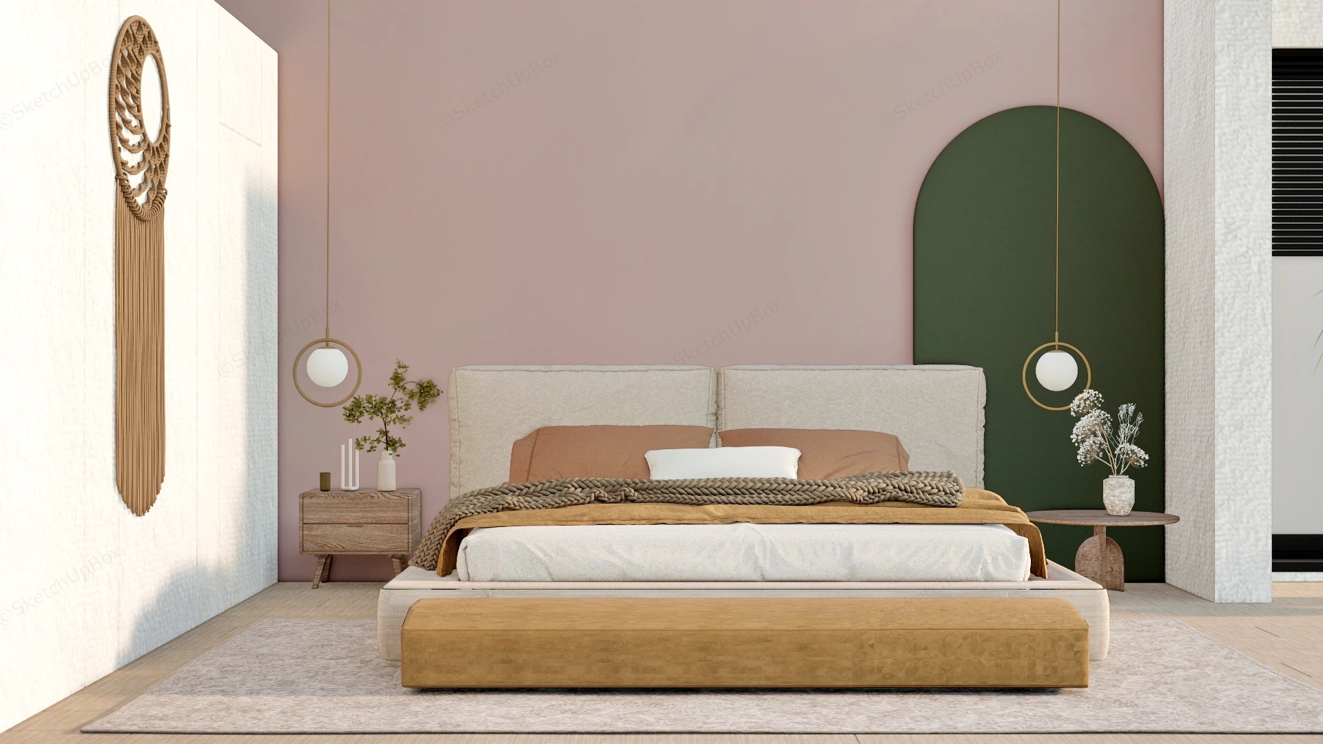 Warm Aesthetic Cozy Bedroom sketchup model preview - SketchupBox