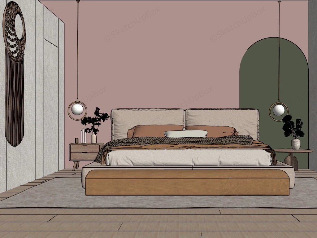 Warm Aesthetic Cozy Bedroom sketchup model preview - SketchupBox