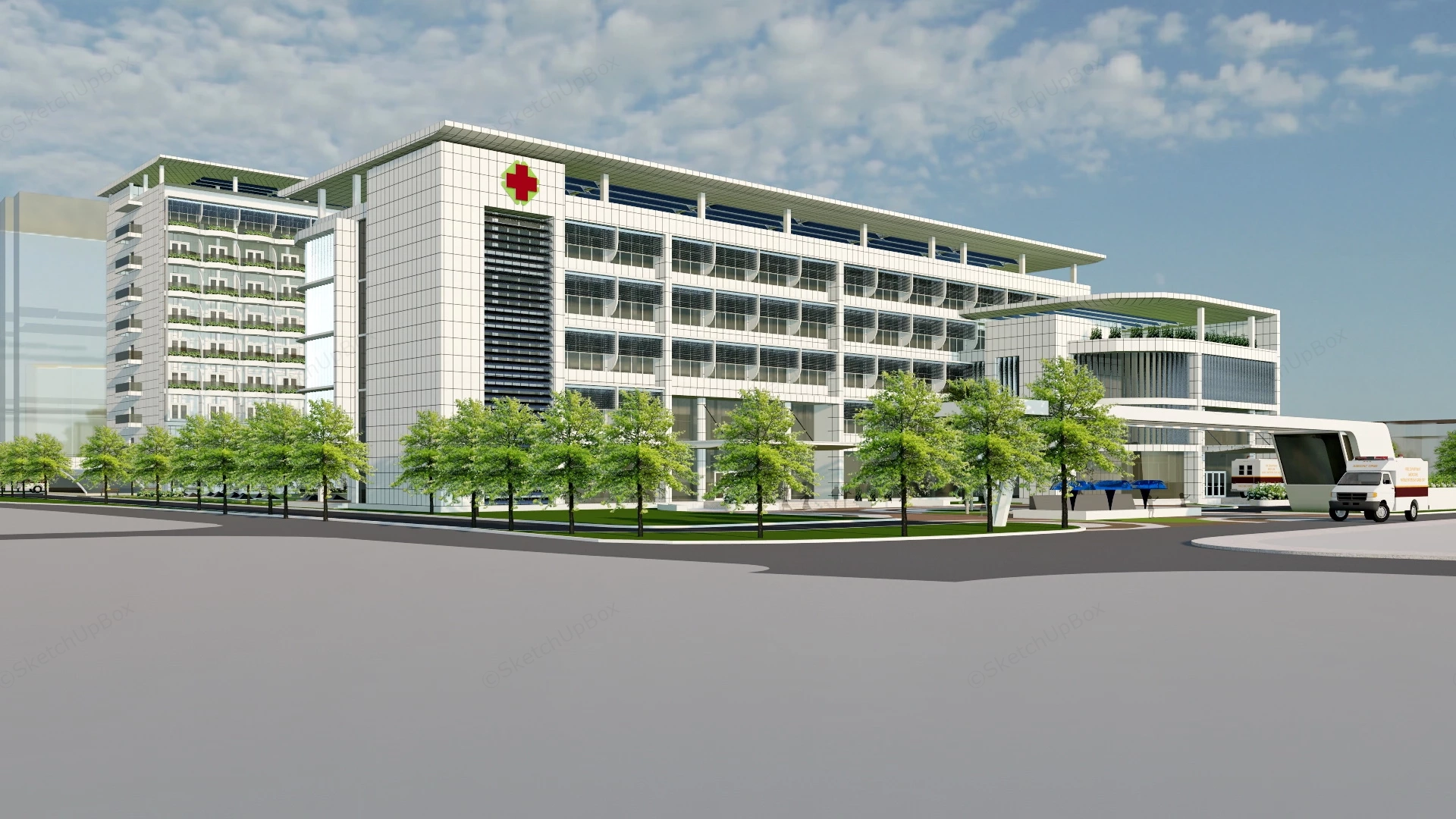 Modern Hospital Design Plan sketchup model preview - SketchupBox