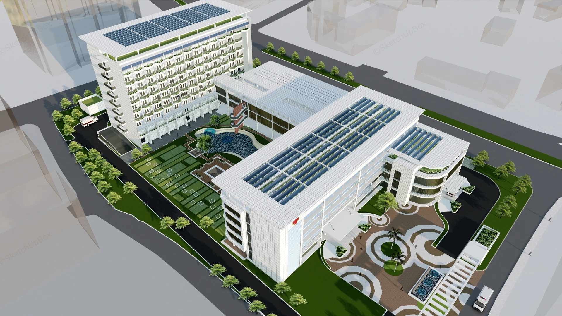 Modern Hospital Design Plan sketchup model preview - SketchupBox