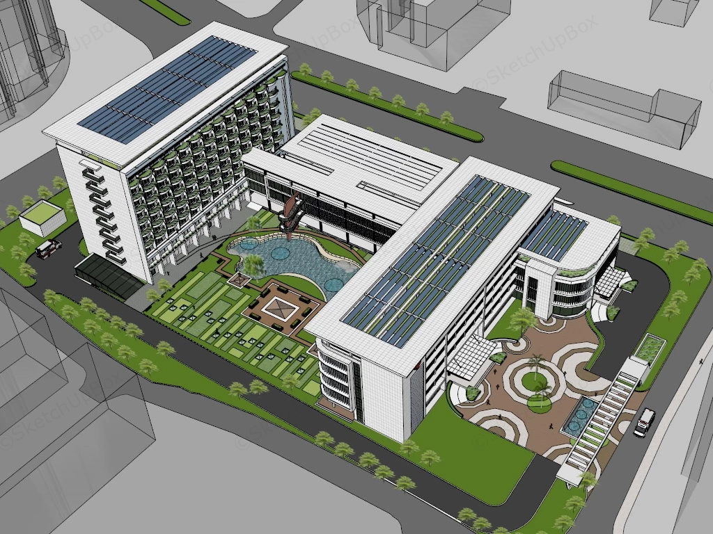Modern Hospital Design Plan sketchup model preview - SketchupBox