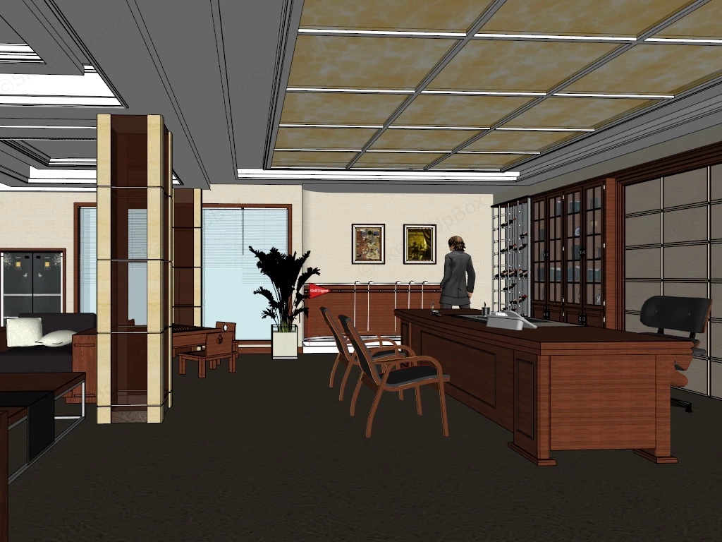 Traditional Office Interior sketchup model preview - SketchupBox