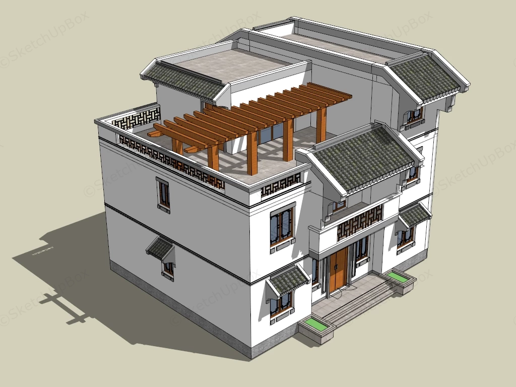 Modern Chinese Style House sketchup model preview - SketchupBox