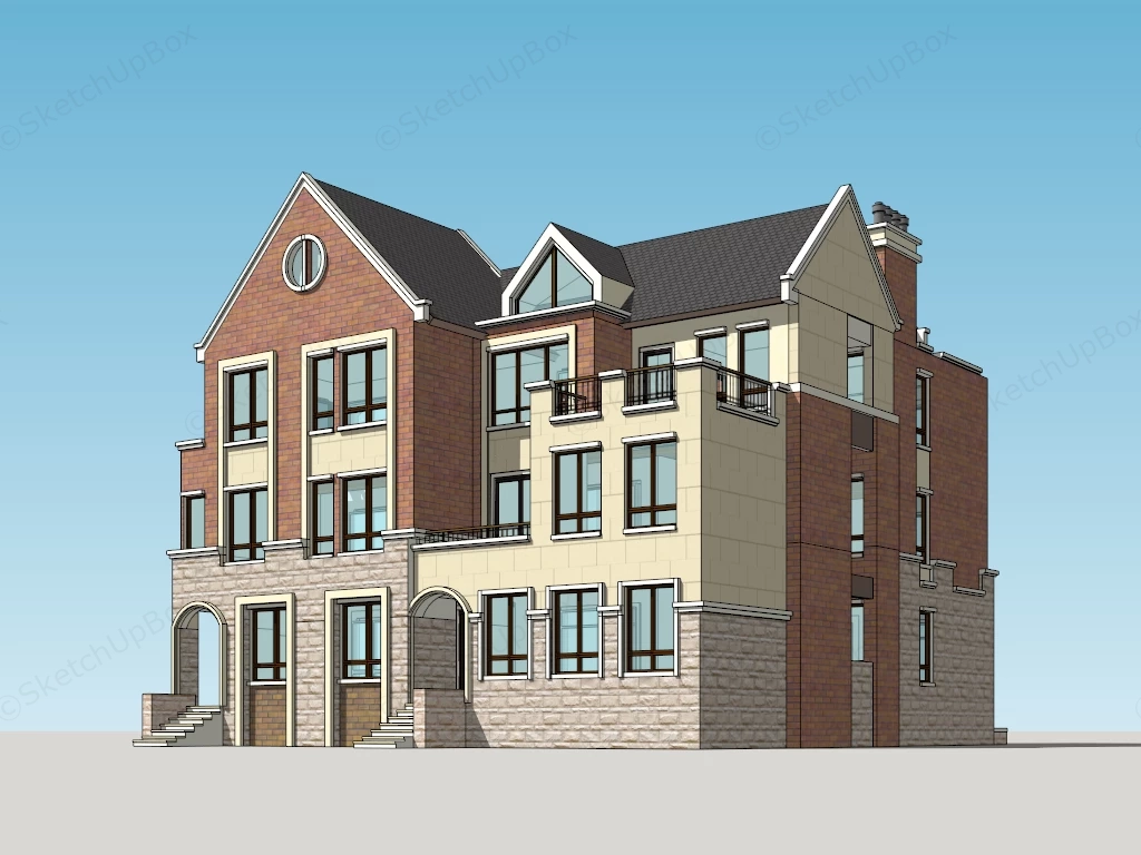 Modern Duplex House Plan sketchup model preview - SketchupBox