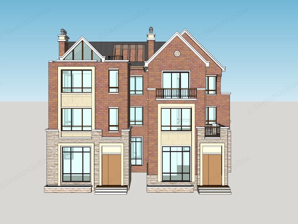 Modern Duplex House Plan sketchup model preview - SketchupBox