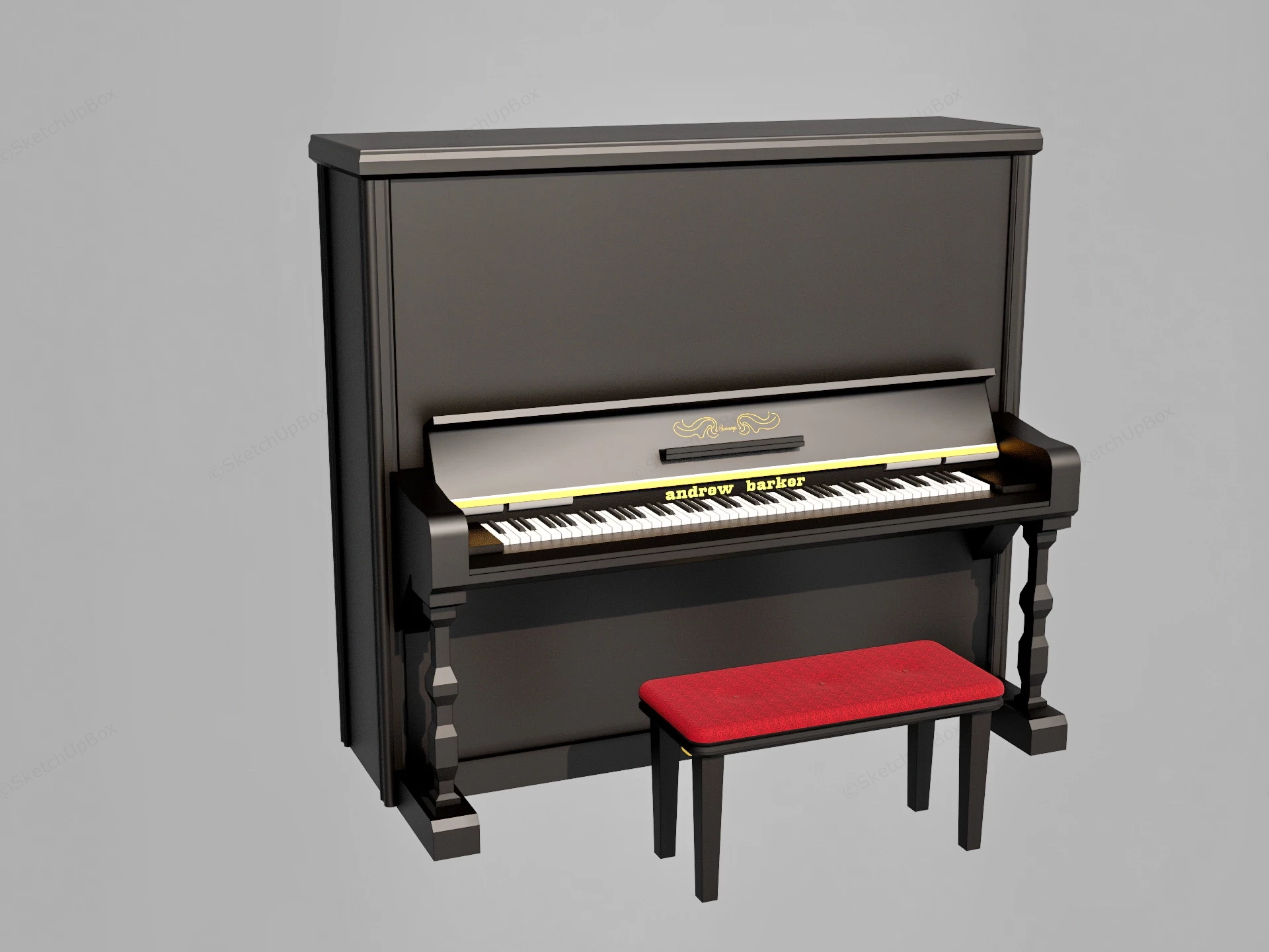 Black Upright Piano sketchup model preview - SketchupBox