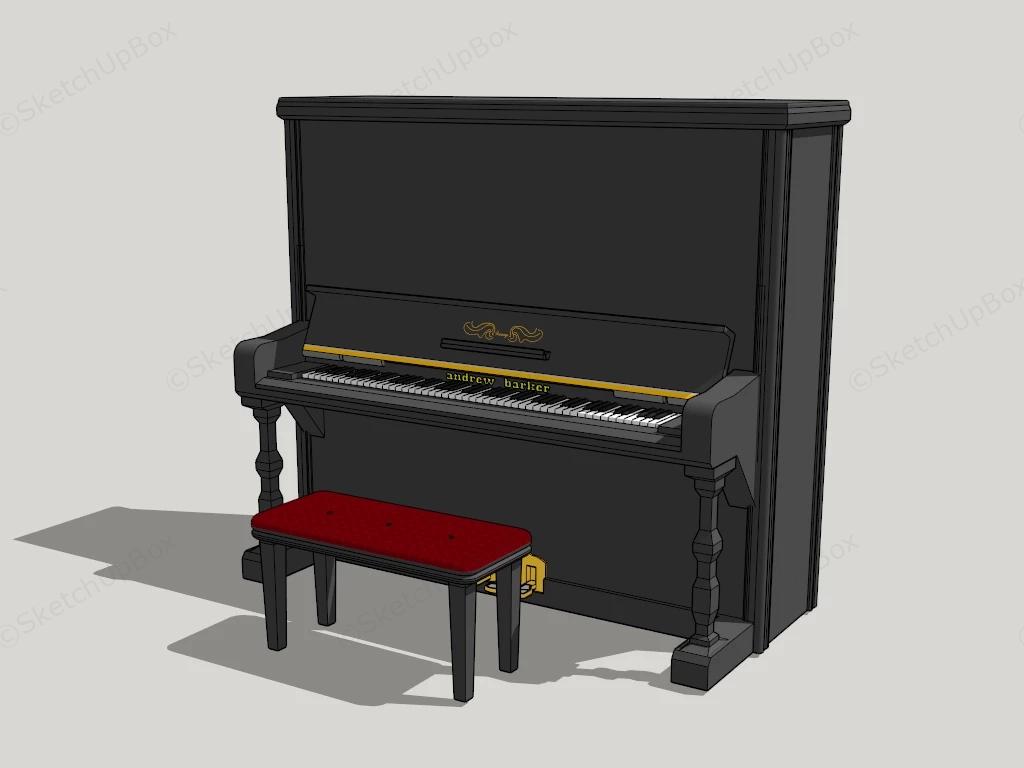 Black Upright Piano sketchup model preview - SketchupBox