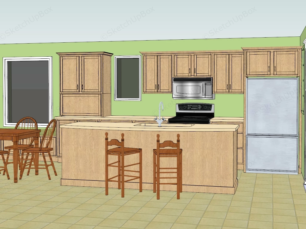 Natural Wood Kitchen With Island sketchup model preview - SketchupBox