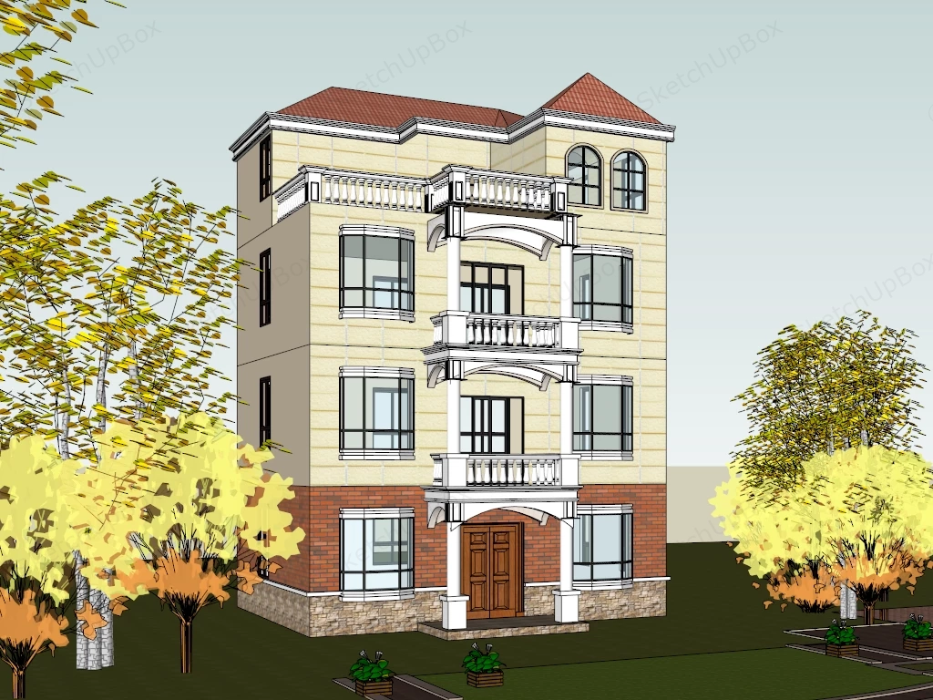 4 Story Modern House sketchup model preview - SketchupBox