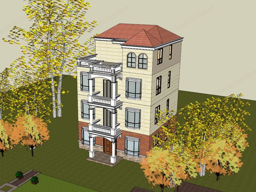 4 Story Modern House sketchup model preview - SketchupBox