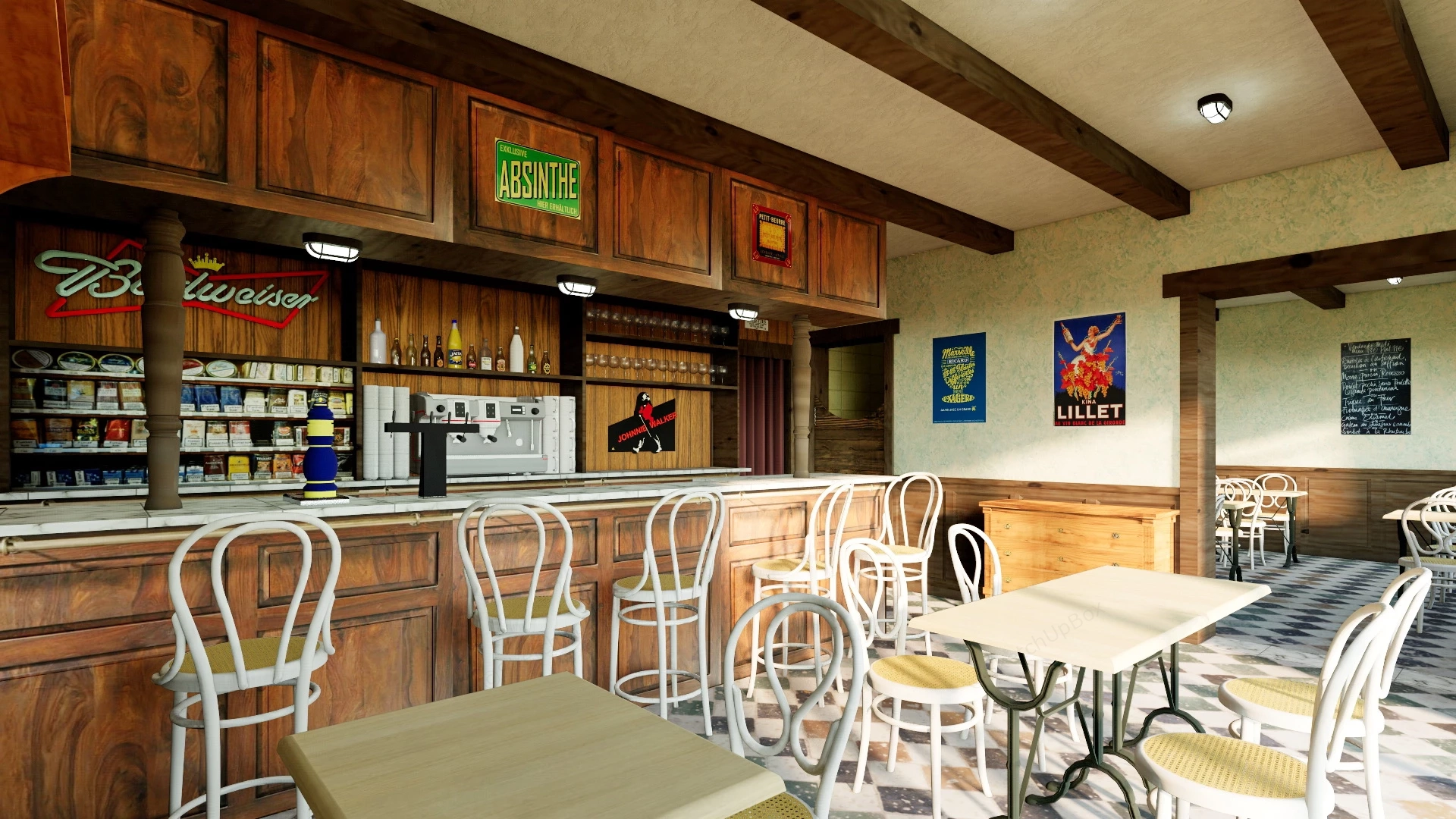 Retro Coffee Bar Interior sketchup model preview - SketchupBox