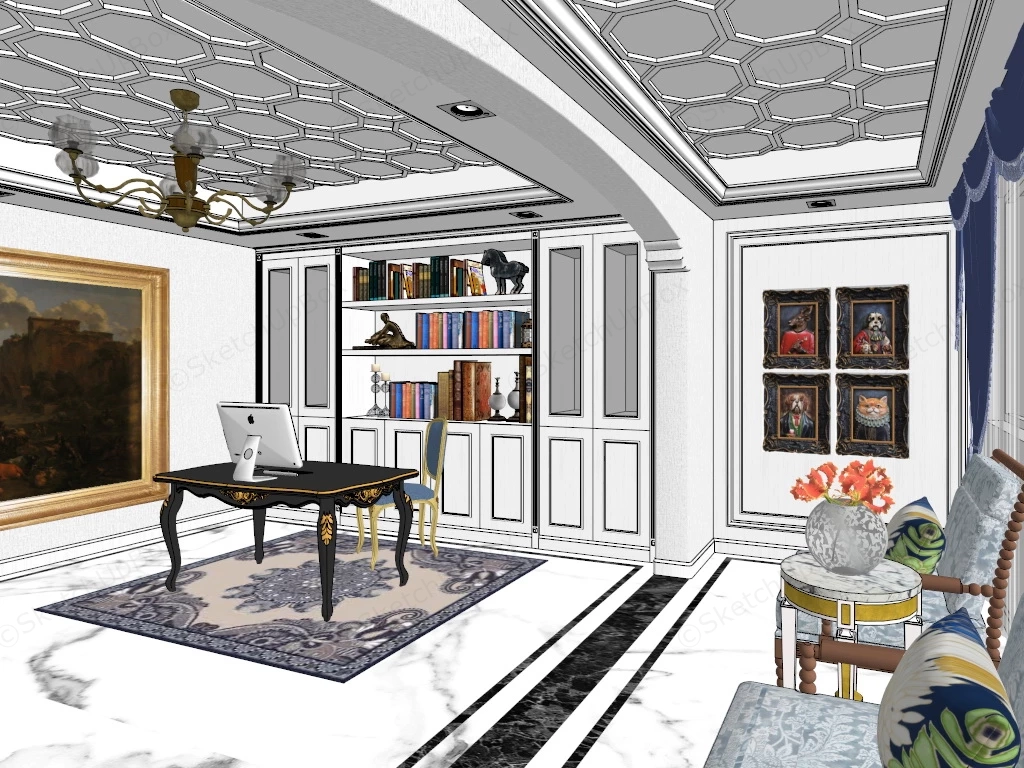 Classic Home Office sketchup model preview - SketchupBox