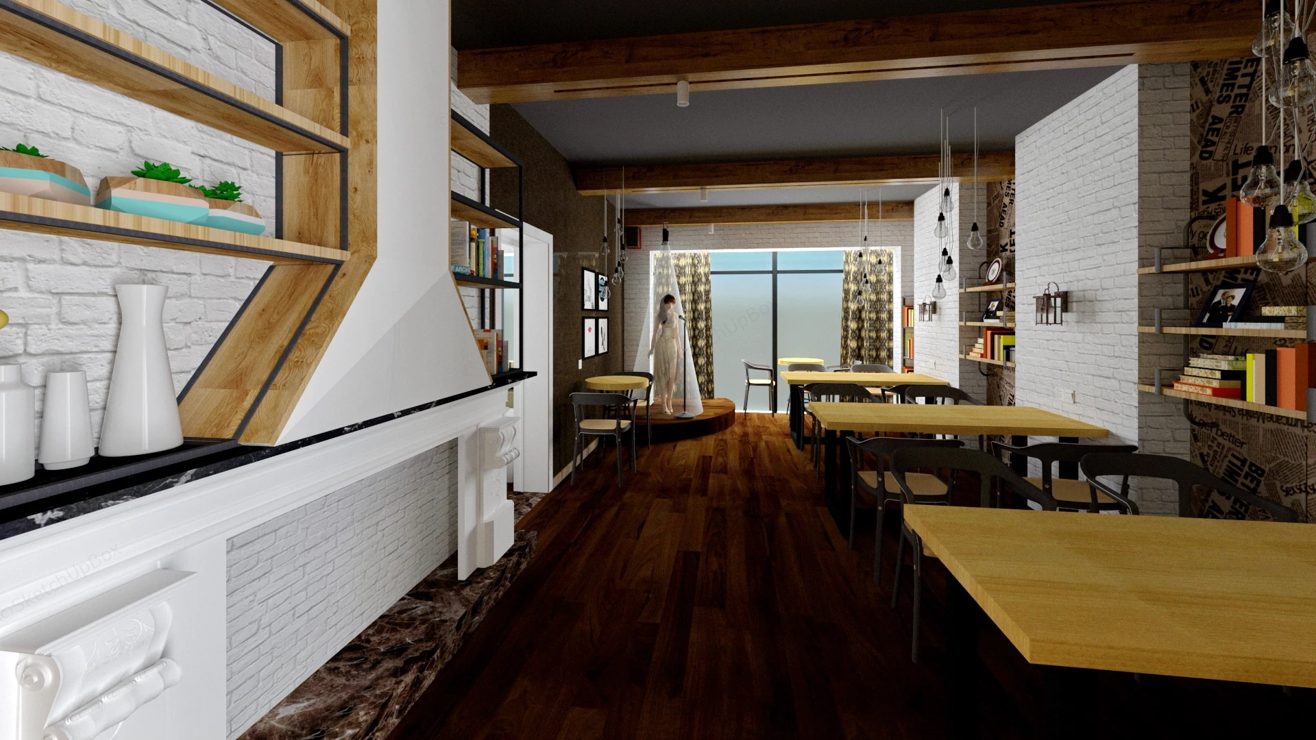 Retro Cafe Interior Design sketchup model preview - SketchupBox