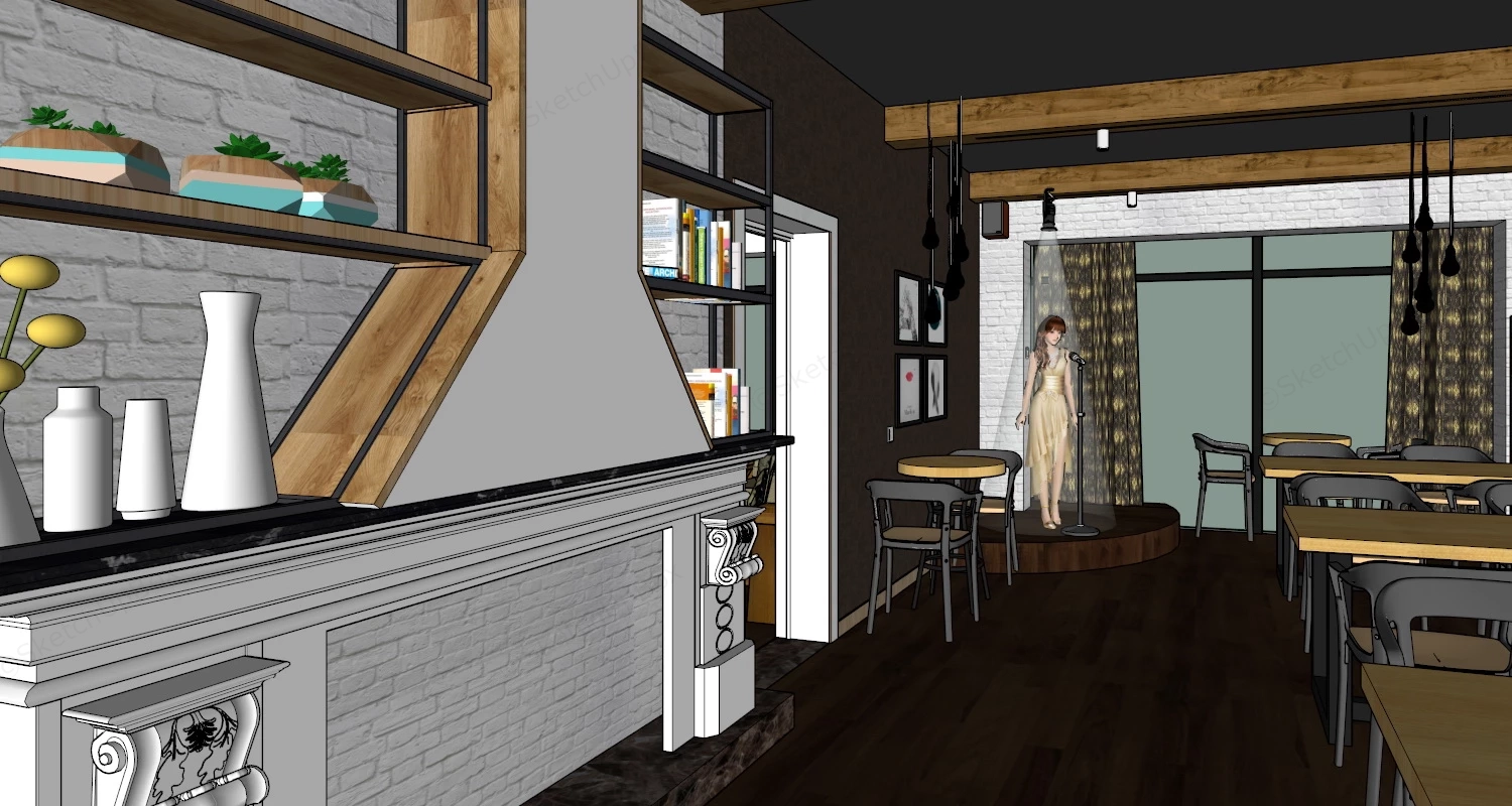 Retro Cafe Interior Design sketchup model preview - SketchupBox