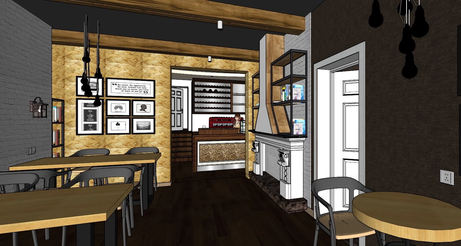 Retro Cafe Interior Design sketchup model preview - SketchupBox