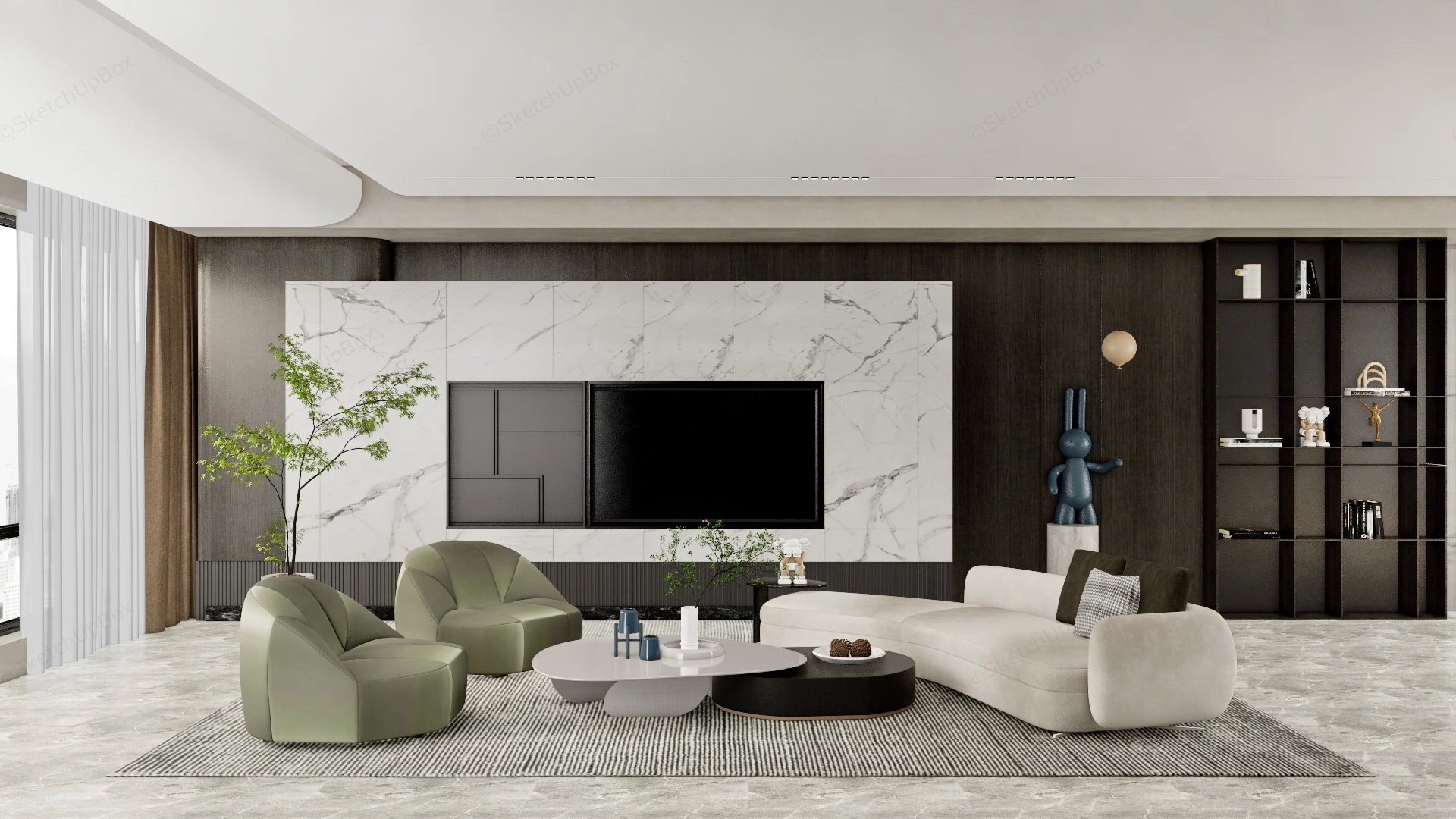 Large Modern Living Room sketchup model preview - SketchupBox