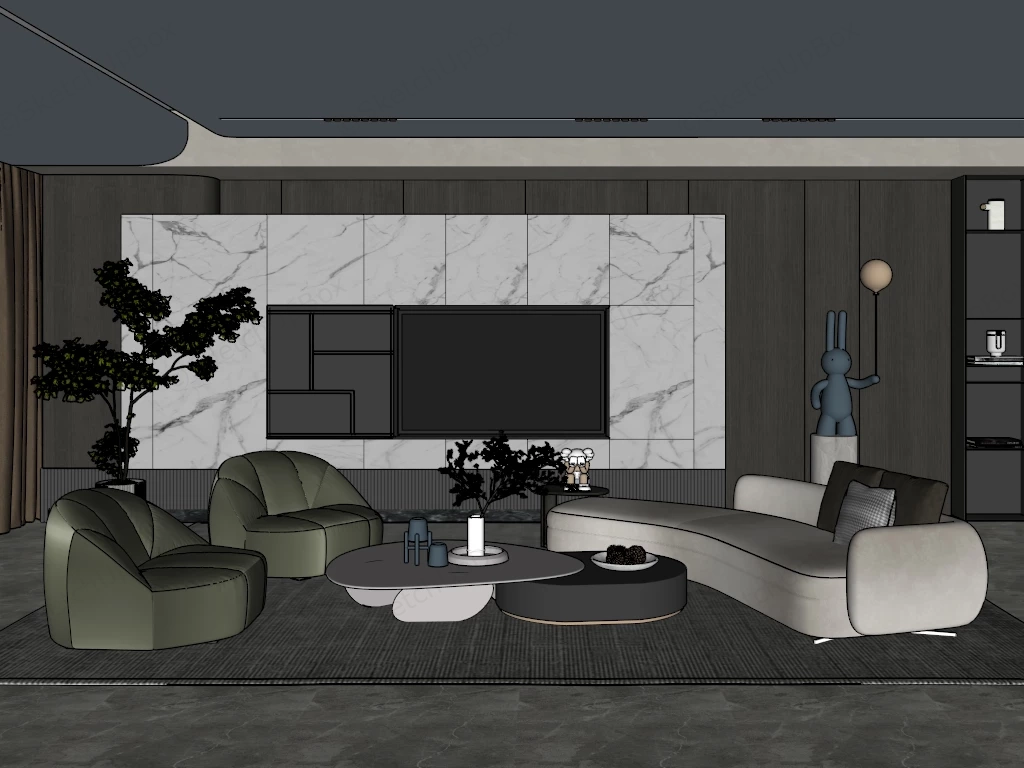 Large Modern Living Room sketchup model preview - SketchupBox