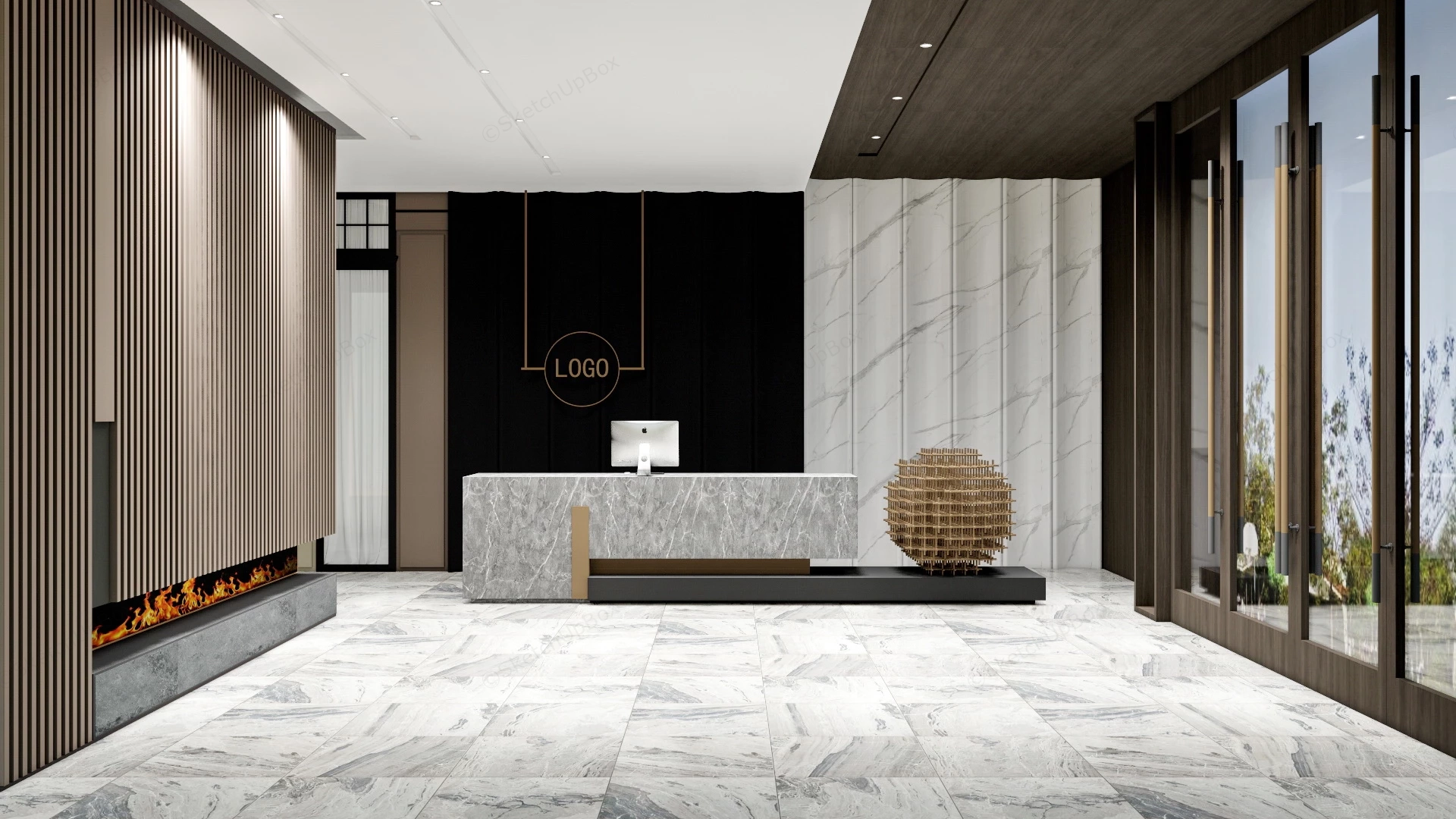 Office Reception Interior Design sketchup model preview - SketchupBox