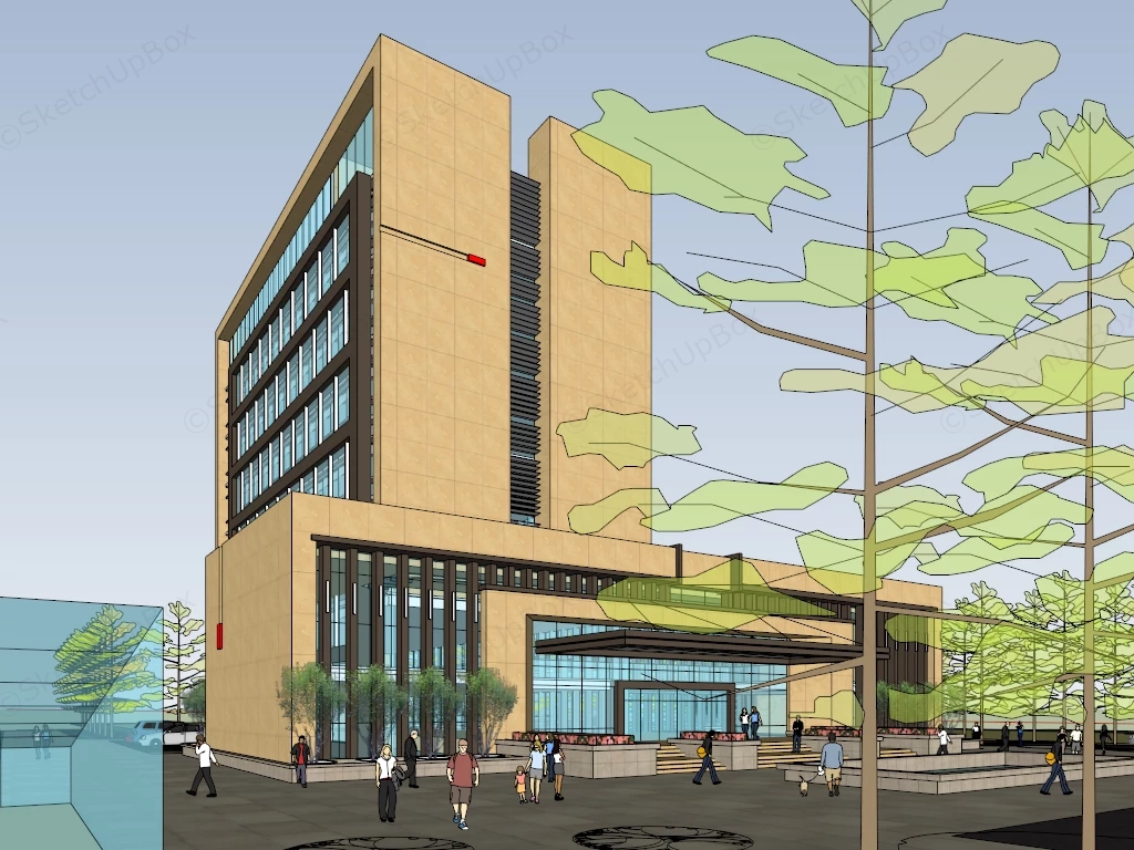 Modern Urban Hotel Exterior sketchup model preview - SketchupBox