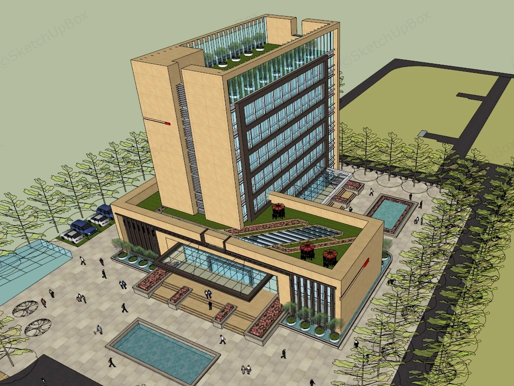 Modern Urban Hotel Exterior sketchup model preview - SketchupBox