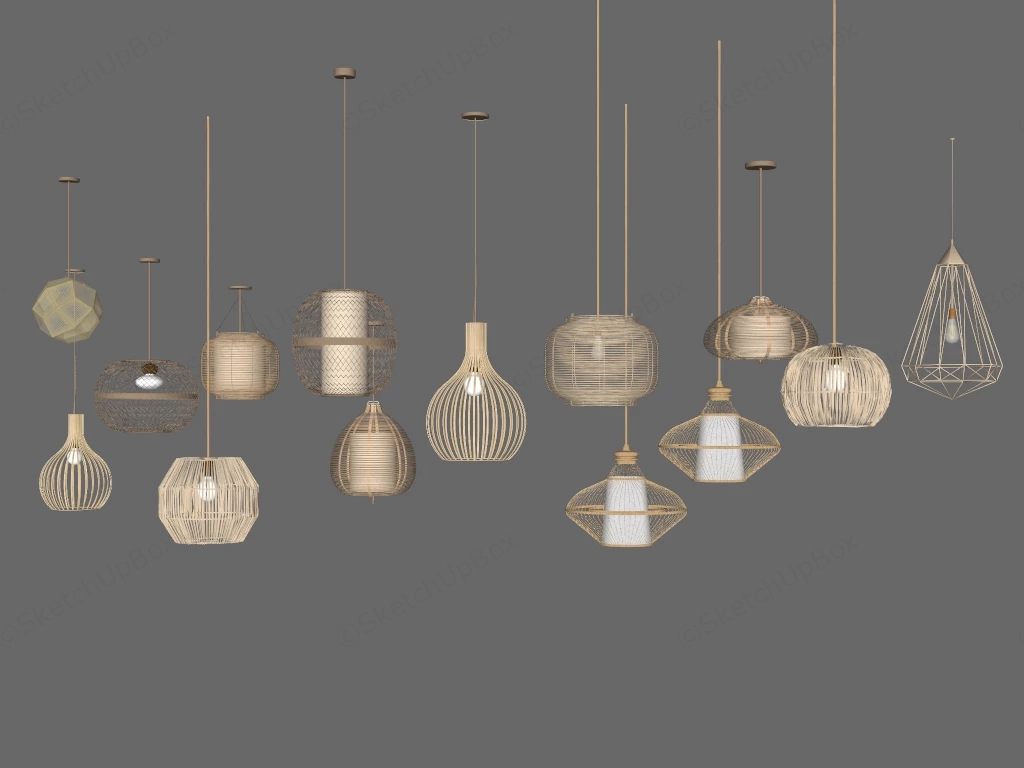 Rattan Pendant Lights sketchup model preview - SketchupBox