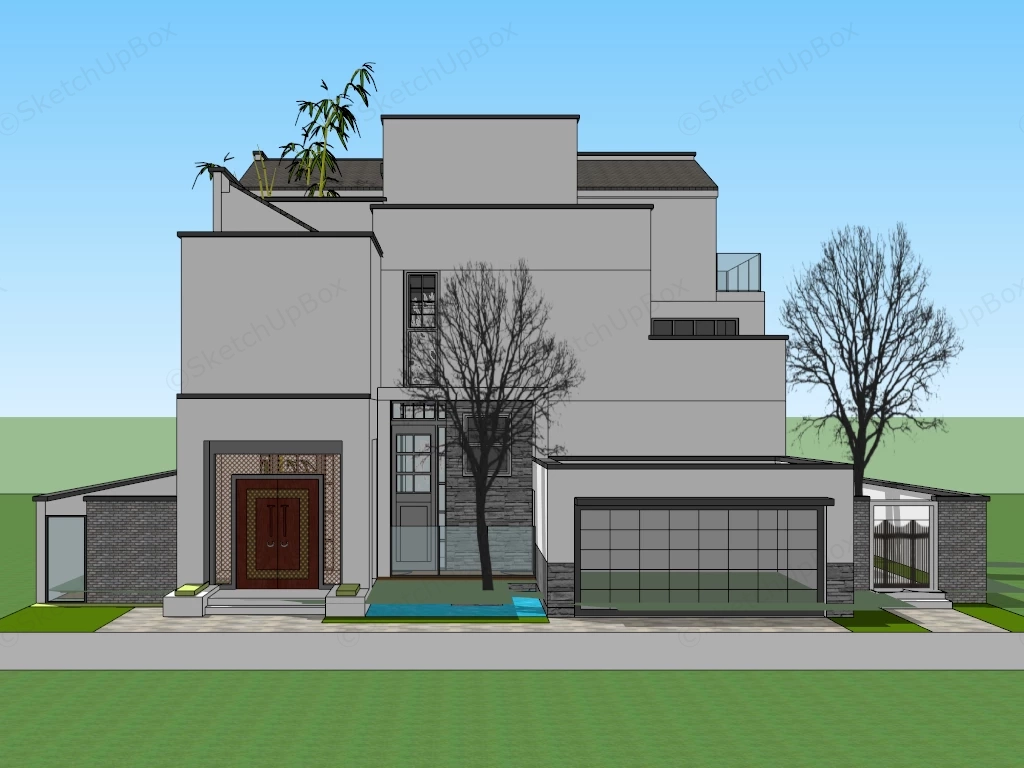 Modern Chinese House Design sketchup model preview - SketchupBox