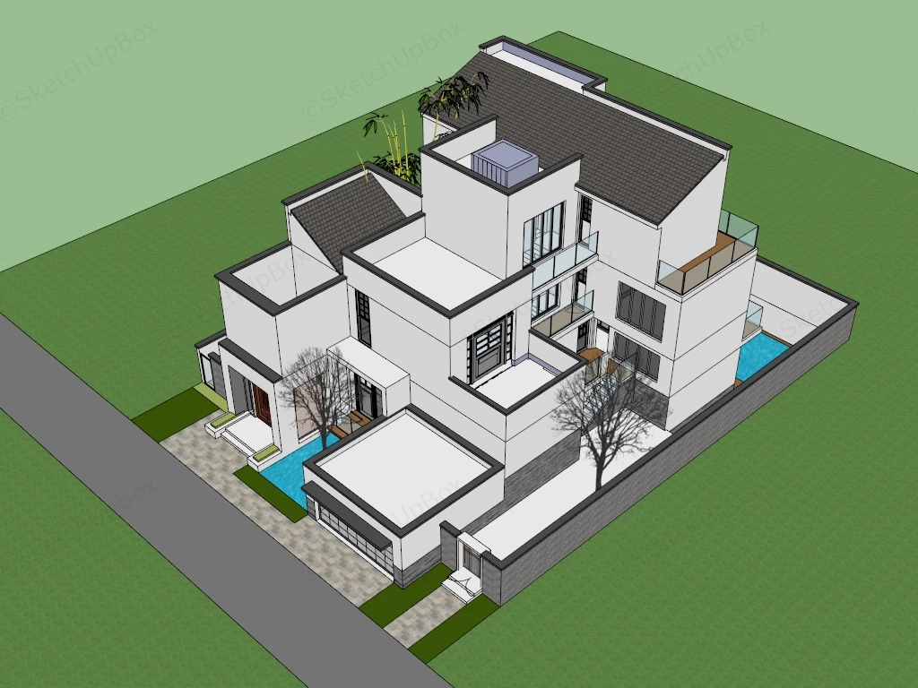 Modern Chinese House Design sketchup model preview - SketchupBox