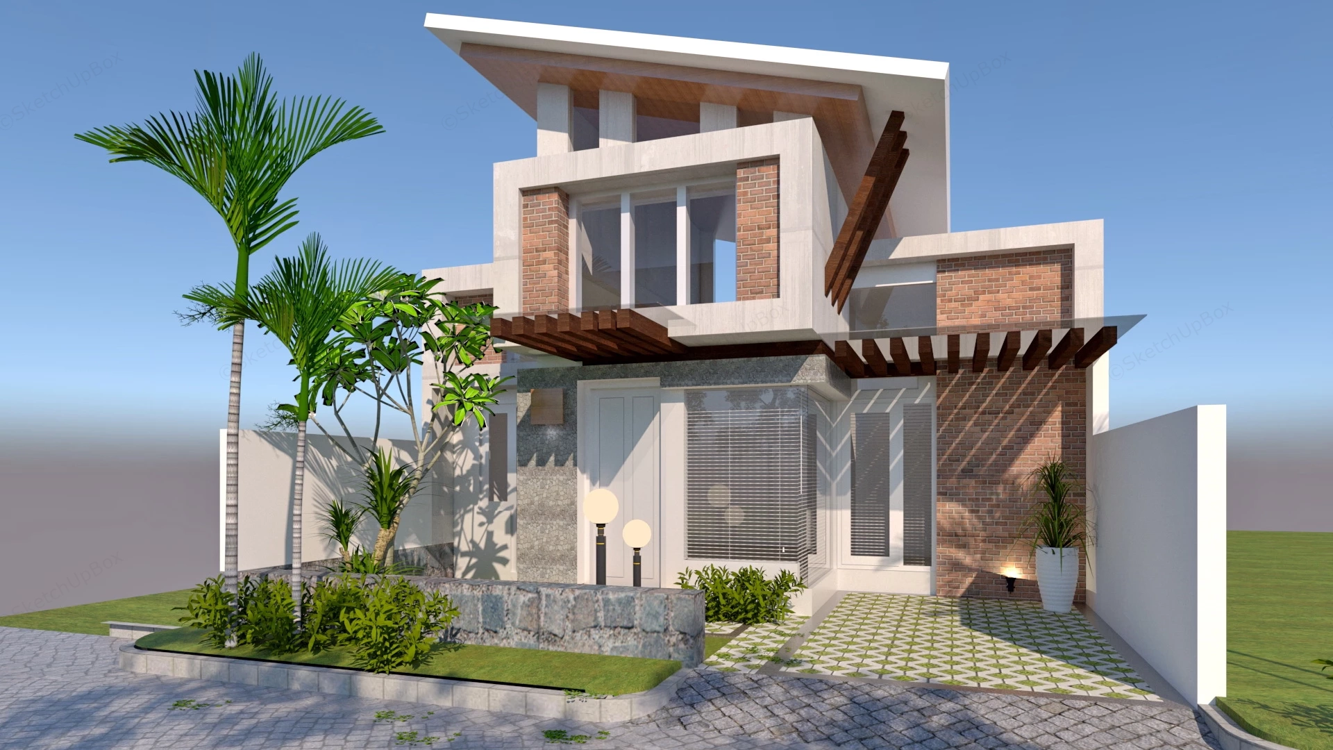 Brick Country House sketchup model preview - SketchupBox