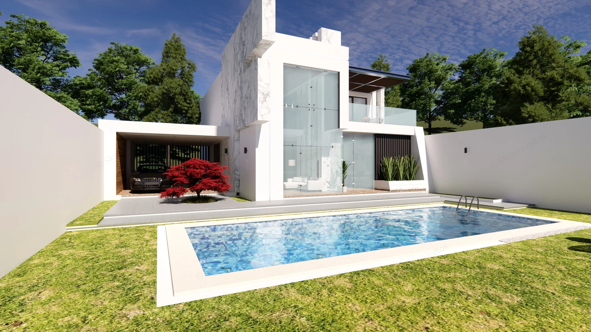 Modern Villa Design sketchup model preview - SketchupBox