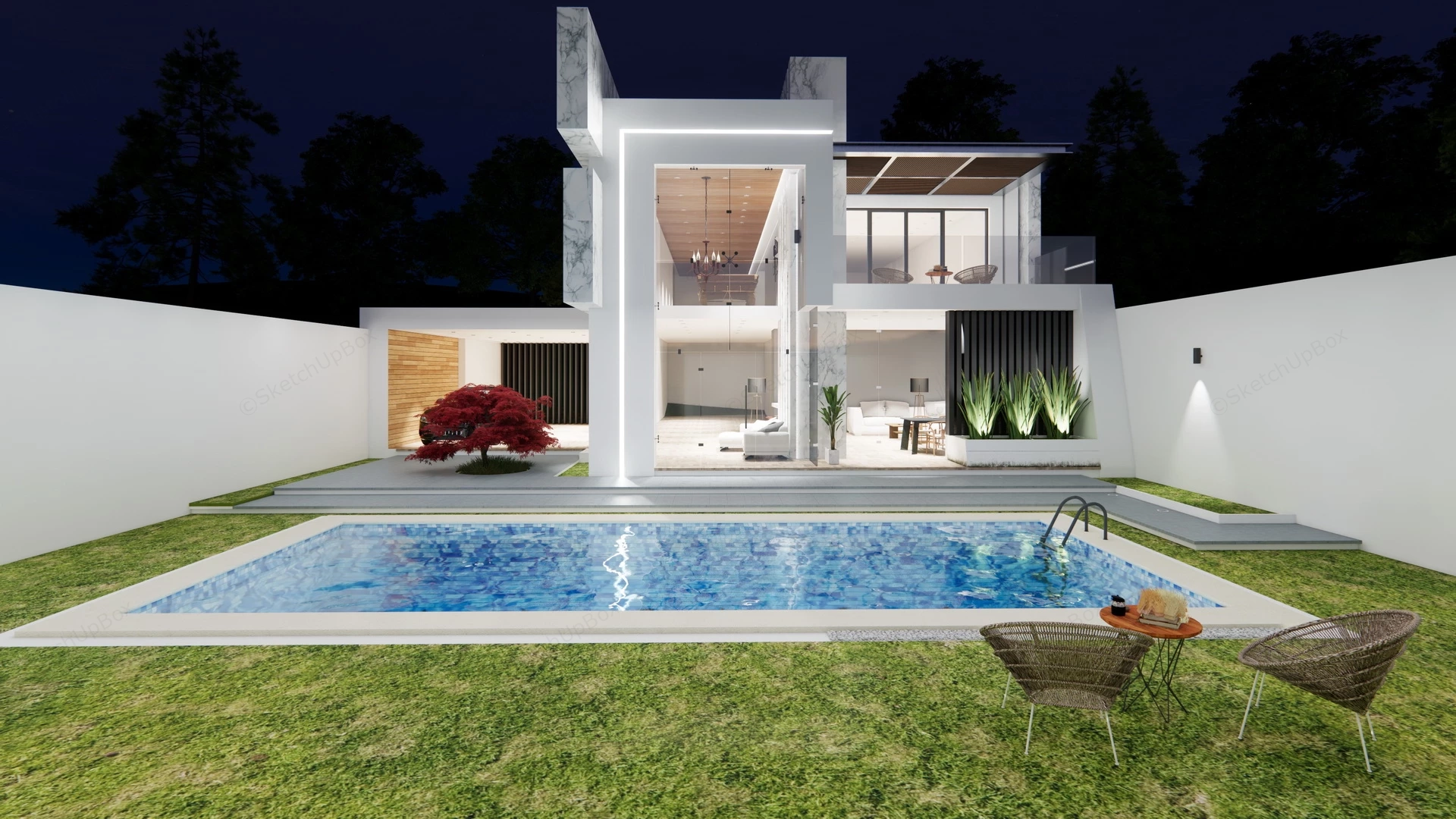 Modern Villa Design sketchup model preview - SketchupBox