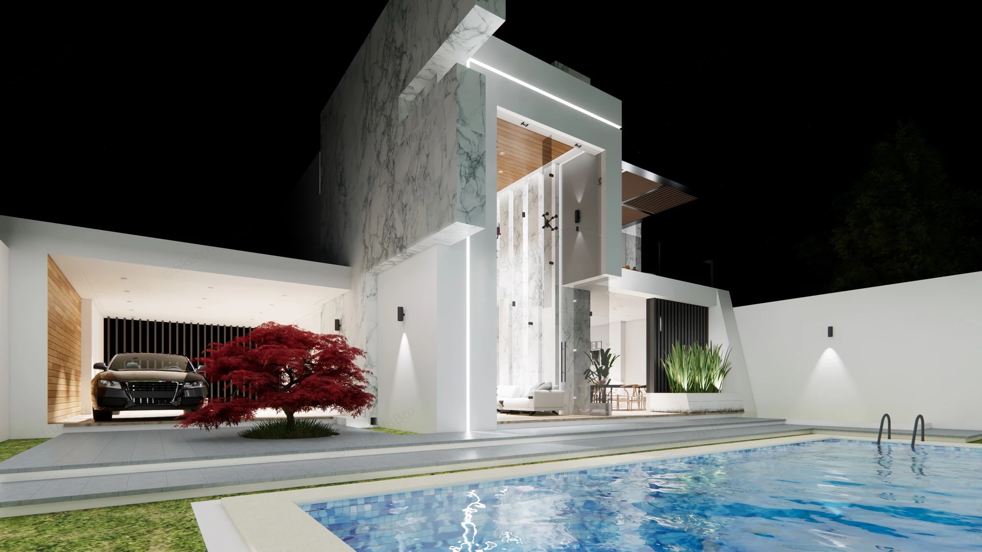 Modern Villa Design sketchup model preview - SketchupBox