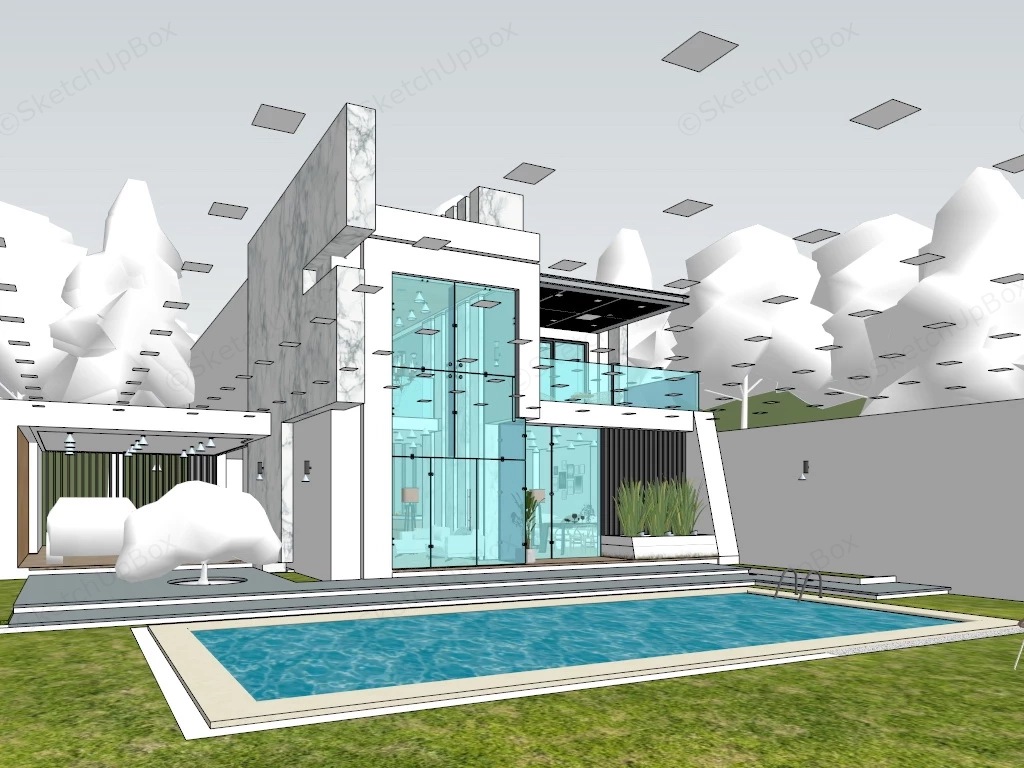 Modern Villa Design sketchup model preview - SketchupBox