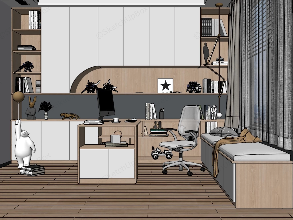 Cozy Home Office sketchup model preview - SketchupBox