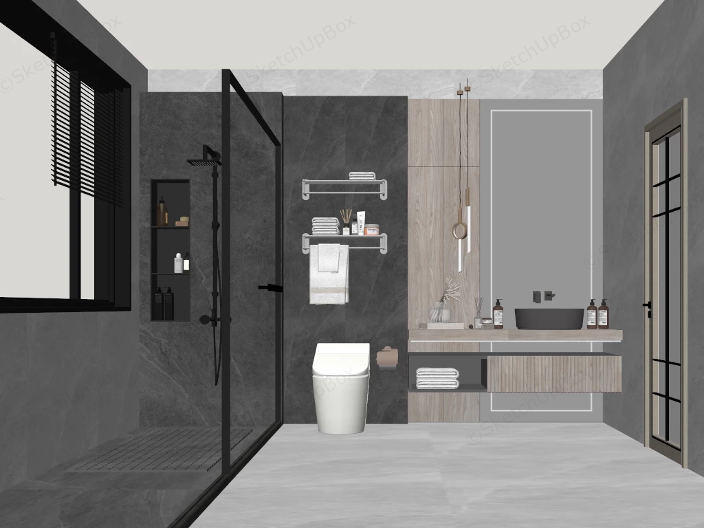 Dark And Gray Bathroom Idea sketchup model preview - SketchupBox