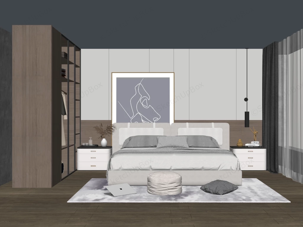 Neutral Bedroom Design Idea sketchup model preview - SketchupBox